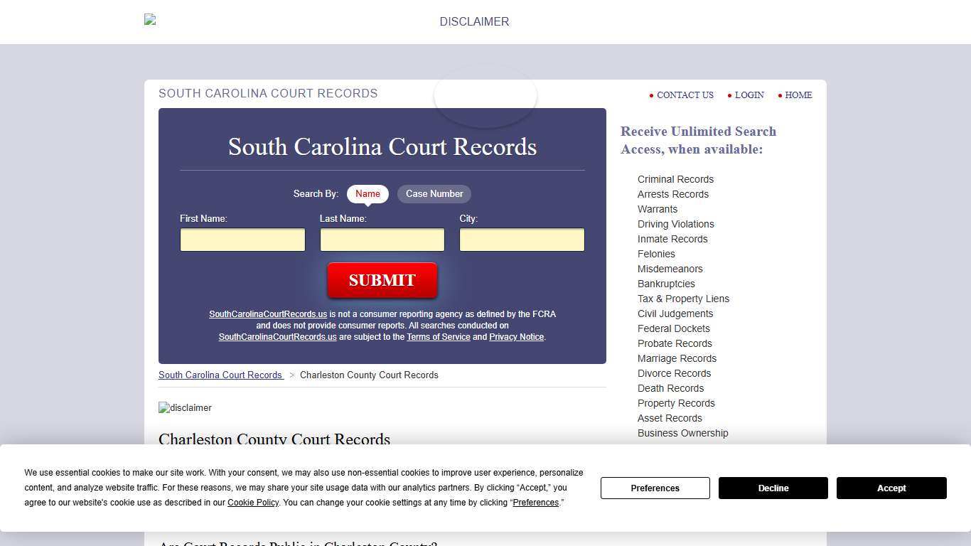 Charleston County Court Records | SouthCarolinaCourtRecords.us