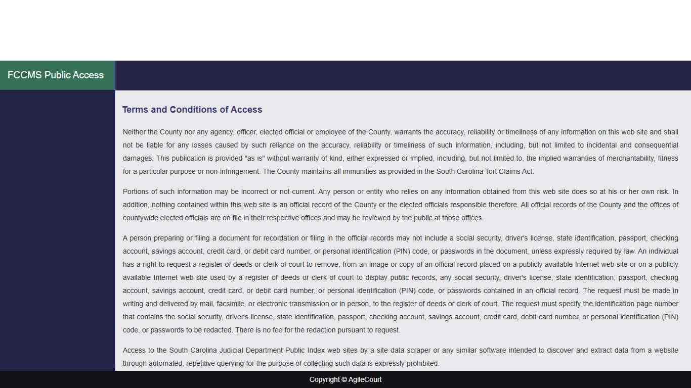 South Carolina Judicial Department Public Index